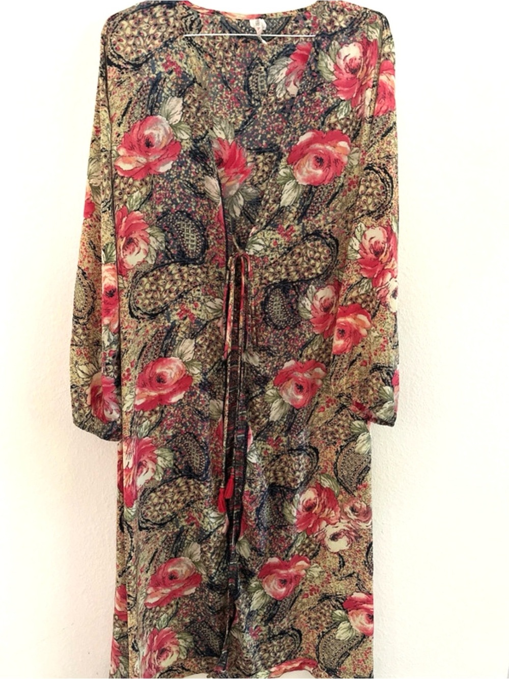 Floral Tie-Front Long Robe - Pink Floral
